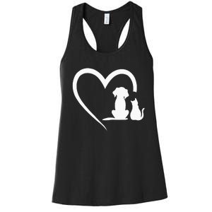 Dog Puppy And Baby Cat Heart Animal Dog & Cat Heart Women's Racerback Tank