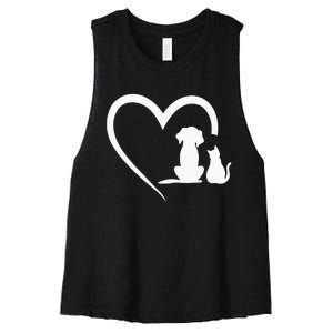 Dog Puppy And Baby Cat Heart Animal Dog & Cat Heart Women's Racerback Cropped Tank