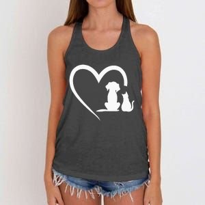 Dog Puppy And Baby Cat Heart Animal Dog & Cat Heart Women's Knotted Racerback Tank