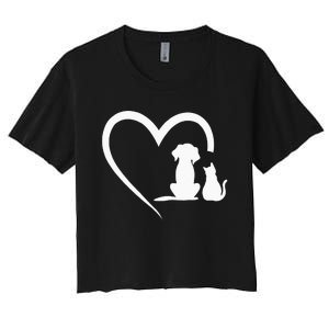 Dog Puppy And Baby Cat Heart Animal Dog & Cat Heart Women's Crop Top Tee