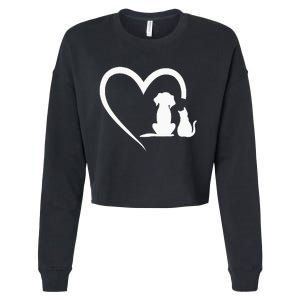 Dog Puppy And Baby Cat Heart Animal Dog & Cat Heart Cropped Pullover Crew