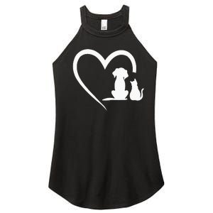 Dog Puppy And Baby Cat Heart Animal Dog & Cat Heart Women's Perfect Tri Rocker Tank