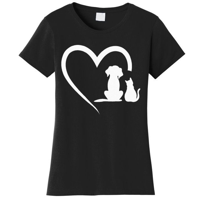 Dog Puppy And Baby Cat Heart Animal Dog & Cat Heart Women's T-Shirt