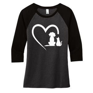 Dog Puppy And Baby Cat Heart Animal Dog & Cat Heart Women's Tri-Blend 3/4-Sleeve Raglan Shirt