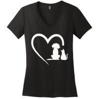 Dog Puppy And Baby Cat Heart Animal Dog & Cat Heart Women's V-Neck T-Shirt