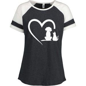 Dog Puppy And Baby Cat Heart Animal Dog & Cat Heart Enza Ladies Jersey Colorblock Tee