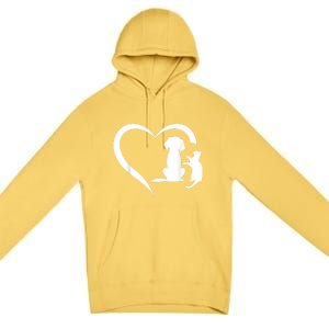 Dog Puppy And Baby Cat Heart Animal Dog & Cat Heart Premium Pullover Hoodie