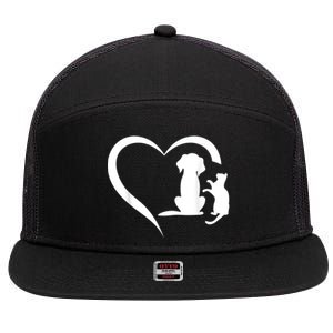 Dog Puppy And Baby Cat Heart Animal Dog & Cat Heart 7 Panel Mesh Trucker Snapback Hat