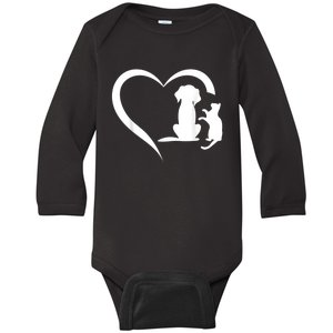 Dog Puppy And Baby Cat Heart Animal Dog & Cat Heart Baby Long Sleeve Bodysuit