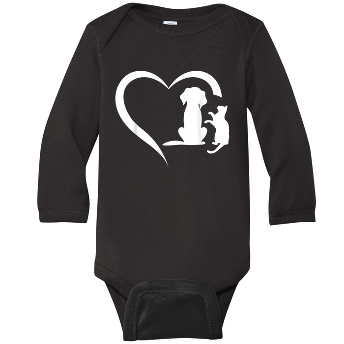 Dog Puppy And Baby Cat Heart Animal Dog & Cat Heart Baby Long Sleeve Bodysuit