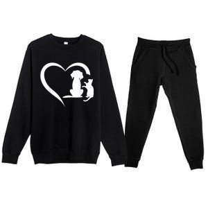 Dog Puppy And Baby Cat Heart Animal Dog & Cat Heart Premium Crewneck Sweatsuit Set