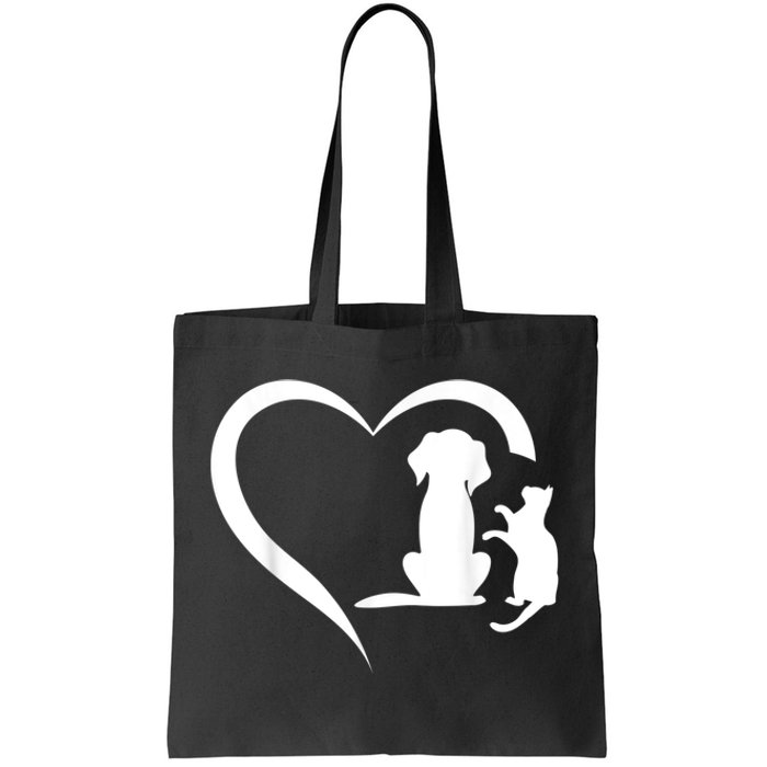 Dog Puppy And Baby Cat Heart Animal Dog & Cat Heart Tote Bag