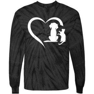 Dog Puppy And Baby Cat Heart Animal Dog & Cat Heart Tie-Dye Long Sleeve Shirt