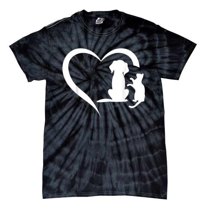 Dog Puppy And Baby Cat Heart Animal Dog & Cat Heart Tie-Dye T-Shirt