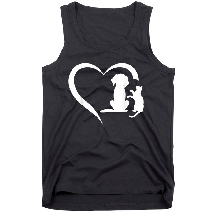 Dog Puppy And Baby Cat Heart Animal Dog & Cat Heart Tank Top