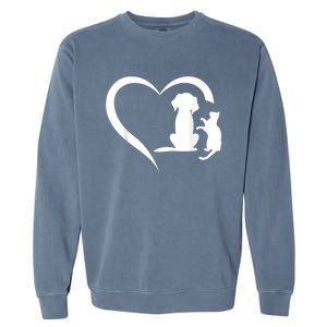 Dog Puppy And Baby Cat Heart Animal Dog & Cat Heart Garment-Dyed Sweatshirt