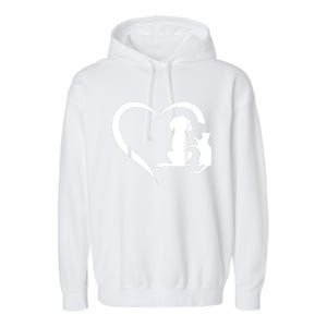 Dog Puppy And Baby Cat Heart Animal Dog & Cat Heart Garment-Dyed Fleece Hoodie