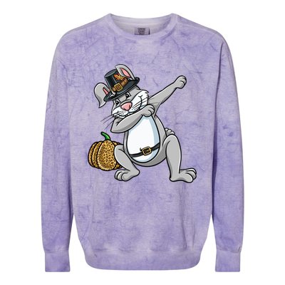 Dabbing Pilgrim Bunny Thanksgiving Gift Colorblast Crewneck Sweatshirt