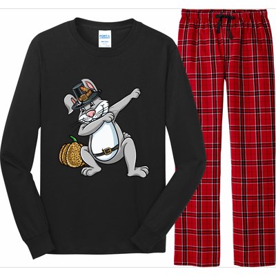 Dabbing Pilgrim Bunny Thanksgiving Gift Long Sleeve Pajama Set