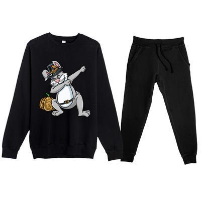 Dabbing Pilgrim Bunny Thanksgiving Gift Premium Crewneck Sweatsuit Set