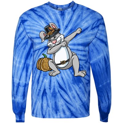 Dabbing Pilgrim Bunny Thanksgiving Gift Tie-Dye Long Sleeve Shirt