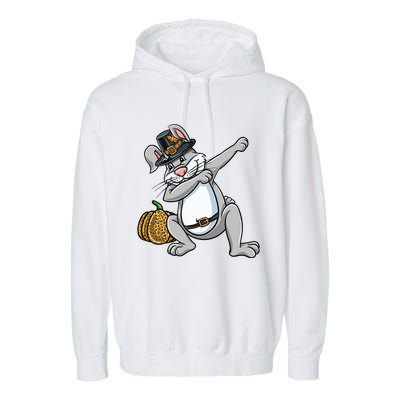 Dabbing Pilgrim Bunny Thanksgiving Gift Garment-Dyed Fleece Hoodie