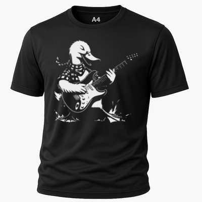 Duck Playing Bass Guitar For Animal Playing Guitar Cooling Performance Crew T-Shirt