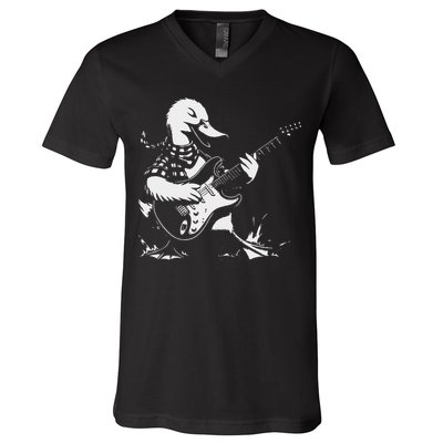 Duck Playing Bass Guitar For Animal Playing Guitar V-Neck T-Shirt