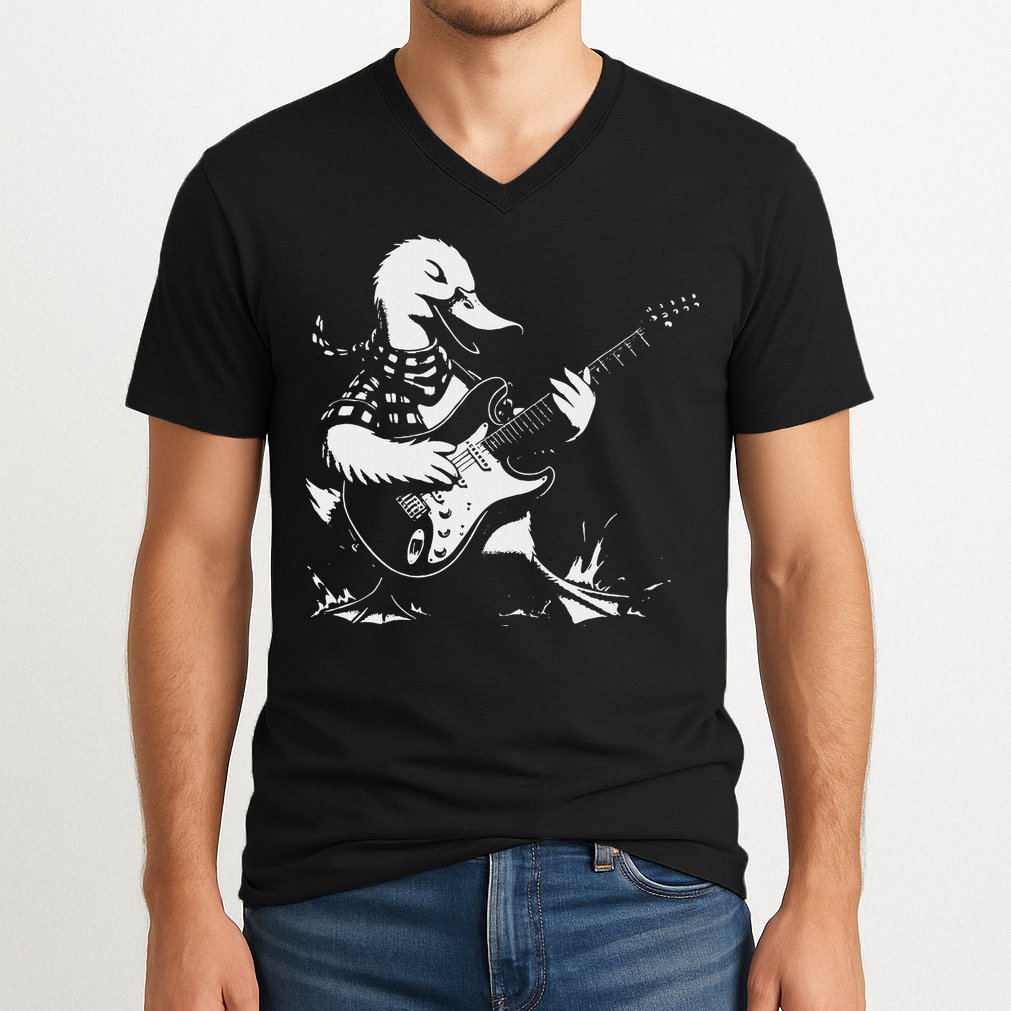 Duck Playing Bass Guitar For Animal Playing Guitar V-Neck T-Shirt