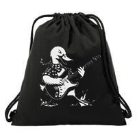 Duck Playing Bass Guitar For Animal Playing Guitar Drawstring Bag