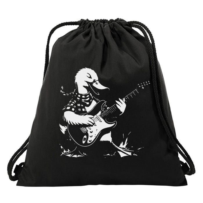 Duck Playing Bass Guitar For Animal Playing Guitar Drawstring Bag