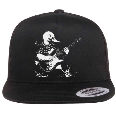 Duck Playing Bass Guitar For Animal Playing Guitar Flat Bill Trucker Hat