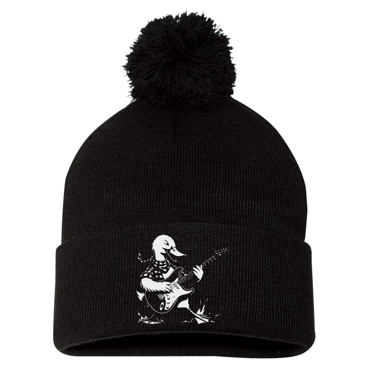 Duck Playing Bass Guitar For Animal Playing Guitar Pom Pom 12in Knit Beanie
