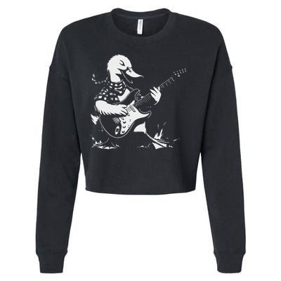 Duck Playing Bass Guitar For Animal Playing Guitar Cropped Pullover Crew