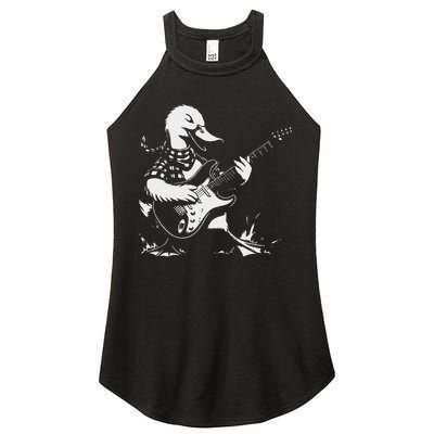 Duck Playing Bass Guitar For Animal Playing Guitar Women's Perfect Tri Rocker Tank