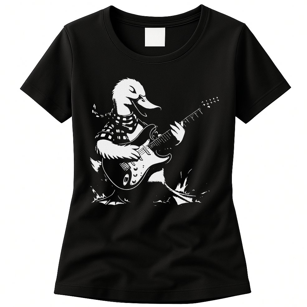 Duck Playing Bass Guitar For Animal Playing Guitar Womens T-Shirt