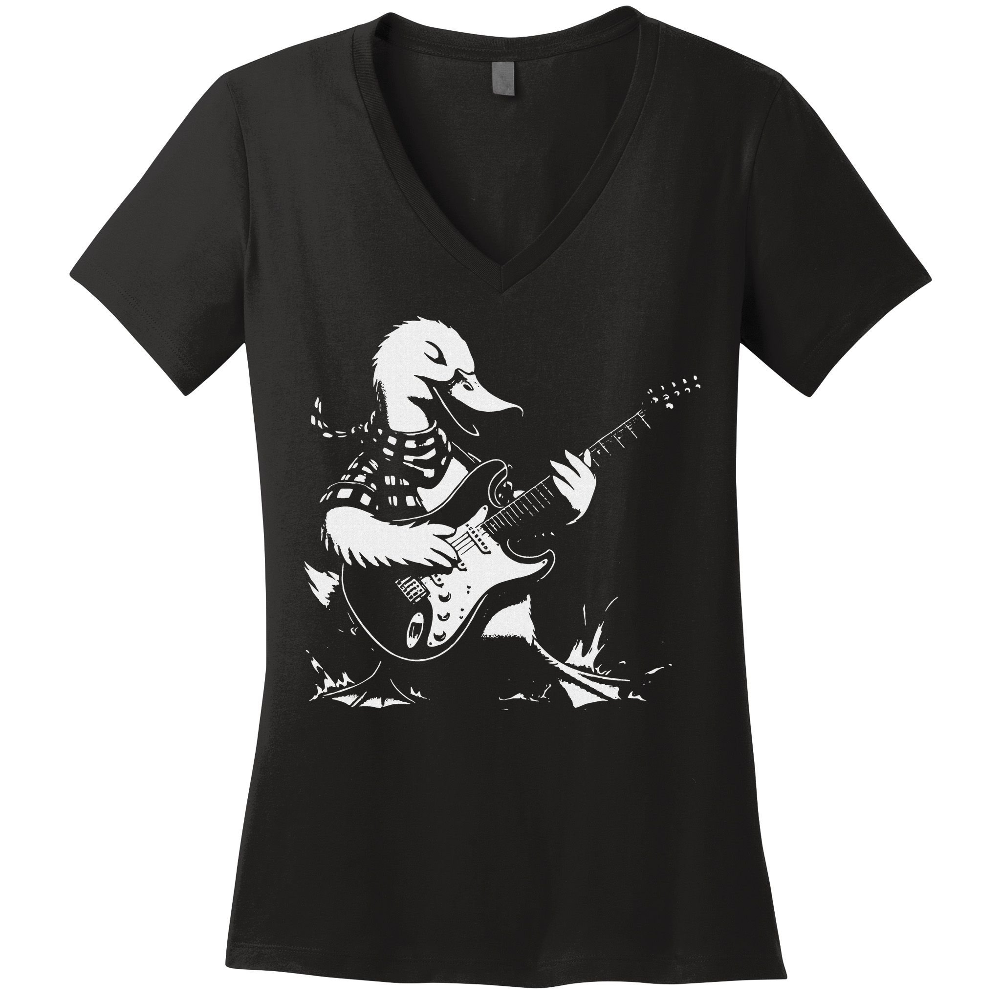 Duck Playing Bass Guitar For Animal Playing Guitar Women's V-Neck T-Shirt