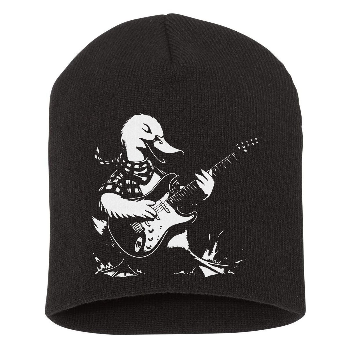 Duck Playing Bass Guitar For Animal Playing Guitar Short Acrylic Beanie
