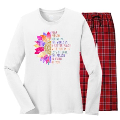 Dear Person Behind Me The World Is A Better Place With You In It Women's Long Sleeve Flannel Pajama Set 