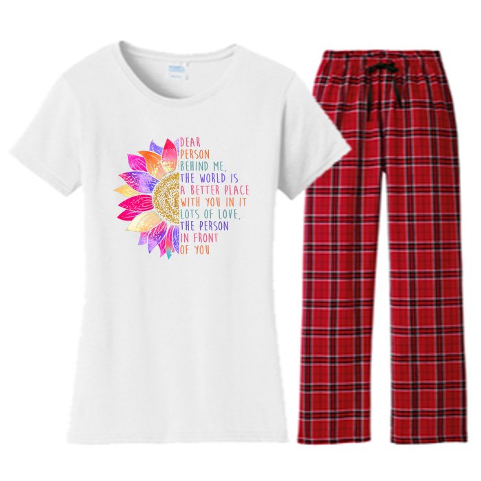 Dear Person Behind Me The World Is A Better Place With You In It Women's Flannel Pajama Set