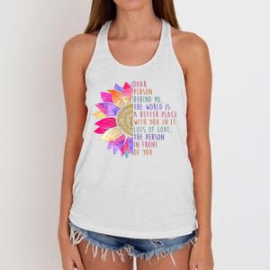 Dear Person Behind Me The World Is A Better Place With You In It Women's Knotted Racerback Tank