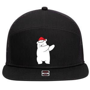 Dabbing Polar Bear Santa Hat Christmas Hat Polar Bear Funny Gift 7 Panel Mesh Trucker Snapback Hat