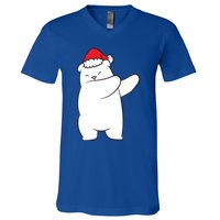 Dabbing Polar Bear Santa Hat Christmas Hat Polar Bear Funny Gift V-Neck T-Shirt