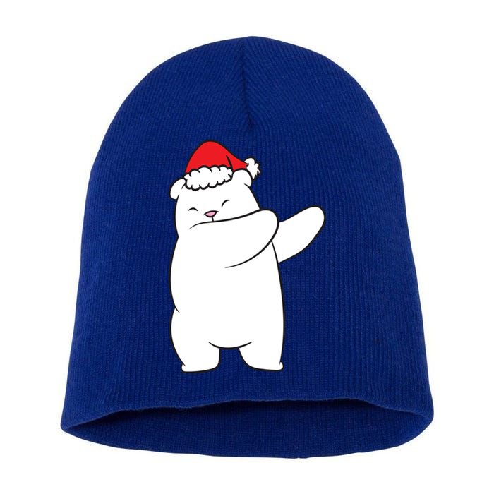 Dabbing Polar Bear Santa Hat Christmas Hat Polar Bear Funny Gift Short Acrylic Beanie