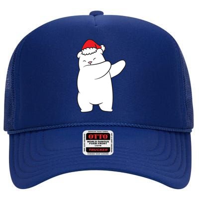 Dabbing Polar Bear Santa Hat Christmas Hat Polar Bear Funny Gift High Crown Mesh Back Trucker Hat