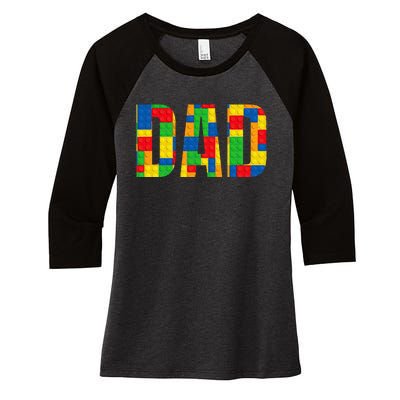 Dad Parent Brick Master Builder Building Blocks Set Family Women's Tri-Blend 3/4-Sleeve Raglan Shirt