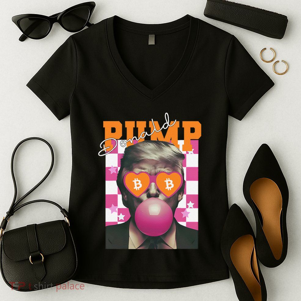 Donald Pump Bitcoin Funny Trump Pin.K Gum 2024 Crypto Women's V-Neck T-Shirt