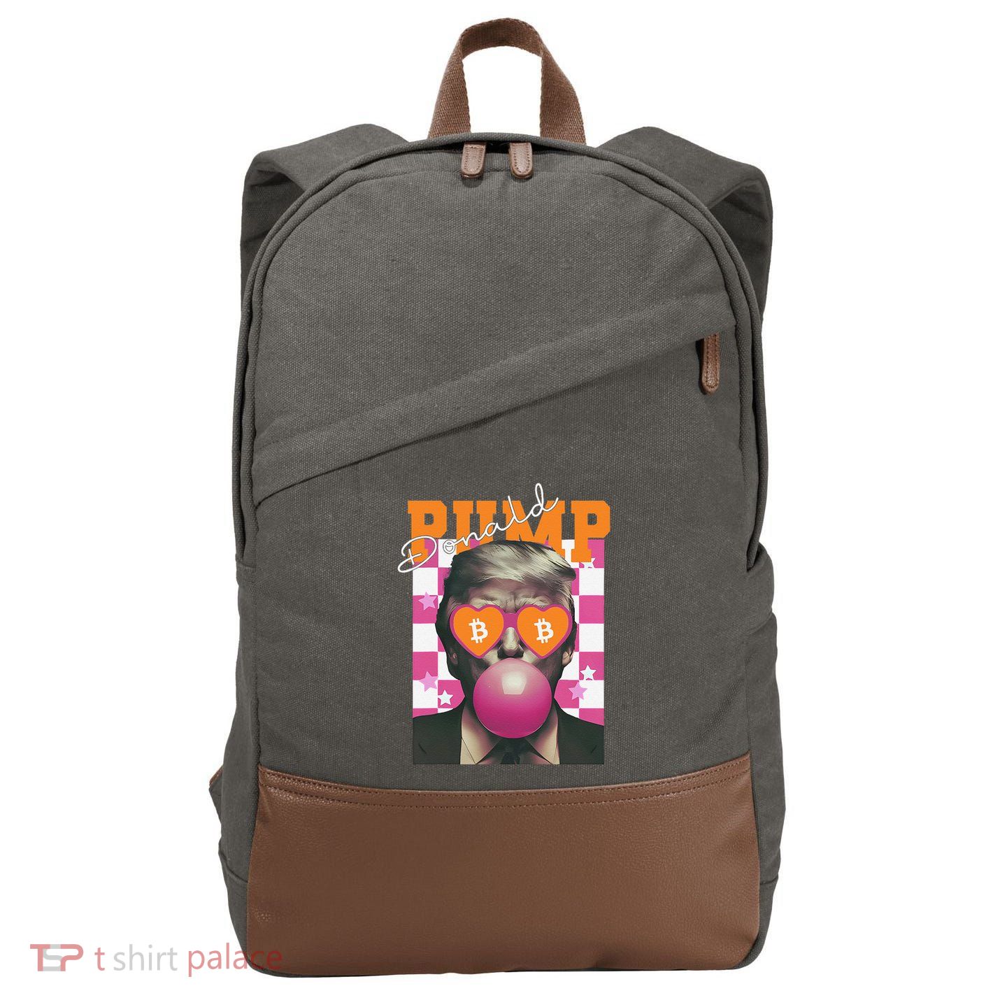 Donald Pump Bitcoin Funny Trump Pin.K Gum 2024 Crypto Cotton Canvas Backpack