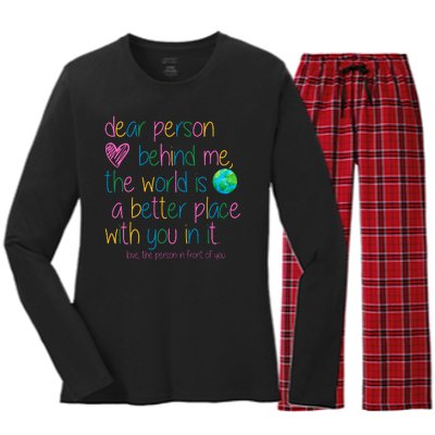 Dear Person Behind Me The World Is A Better Place With You Women's Long Sleeve Flannel Pajama Set 