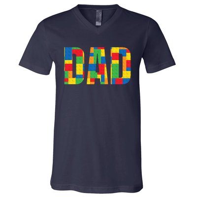 Dad Parent Brick Master Builder Building Blocks Set Family V-Neck T-Shirt